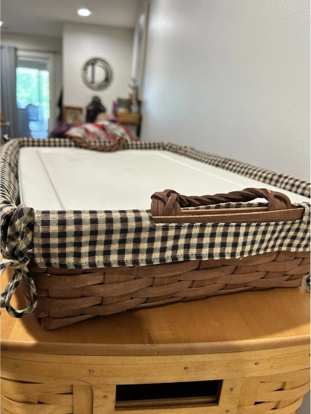 Longaberger Storage Solutions Large Serving Tray Basket Khaki Check Liner